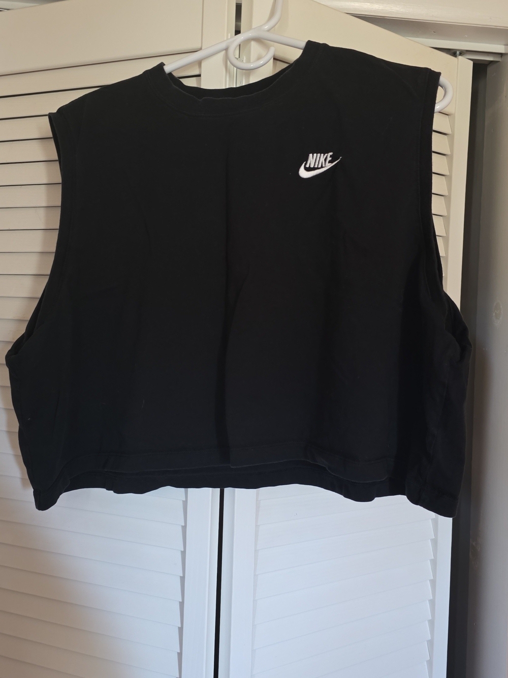 Nike Black Cropped Sleeveless Muscle Tank with White Logo